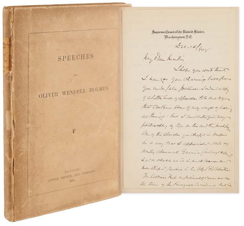 Lot 380 Oliver Wendell Holmes, Jr. Autograph Letter Signed and Handwritten Note in Book