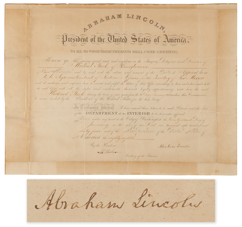 Lot 31 Abraham Lincoln Document Signed as President, Appointing a 