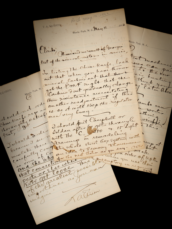 Lot 309 Thomas Edison Autograph Letter Signed on the Installation of Electric Lighting in New York City