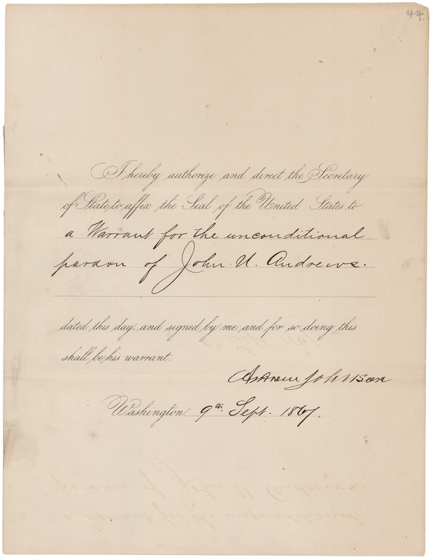 Lot 125 Andrew Johnson Document Signed as President