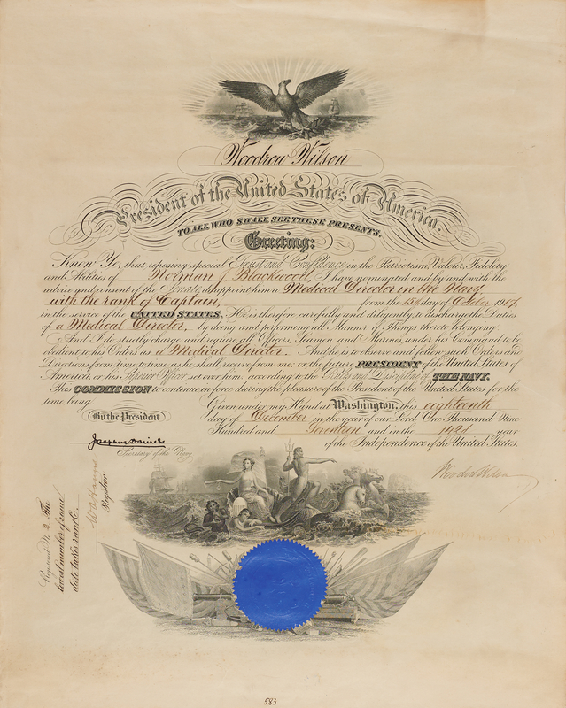 Lot 226 Woodrow Wilson War-Dated Document Signed as President - Appointing a Medical Director in the Navy