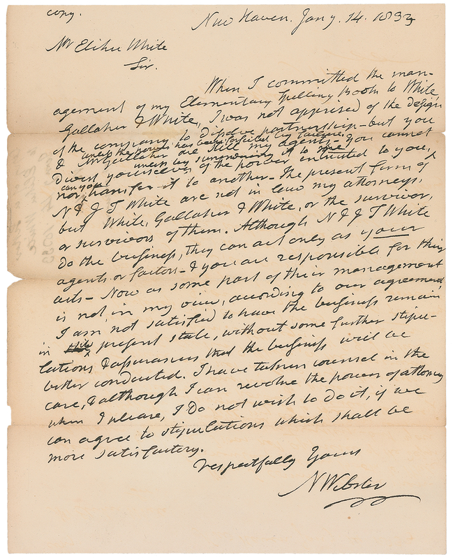 Lot 604 Noah Webster Autograph Letter Signed on His “Elementary Spelling Books”