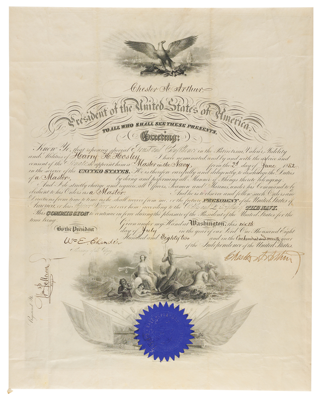 Lot 78 Chester A. Arthur Document Signed as President, Appointing a Master in the Navy
