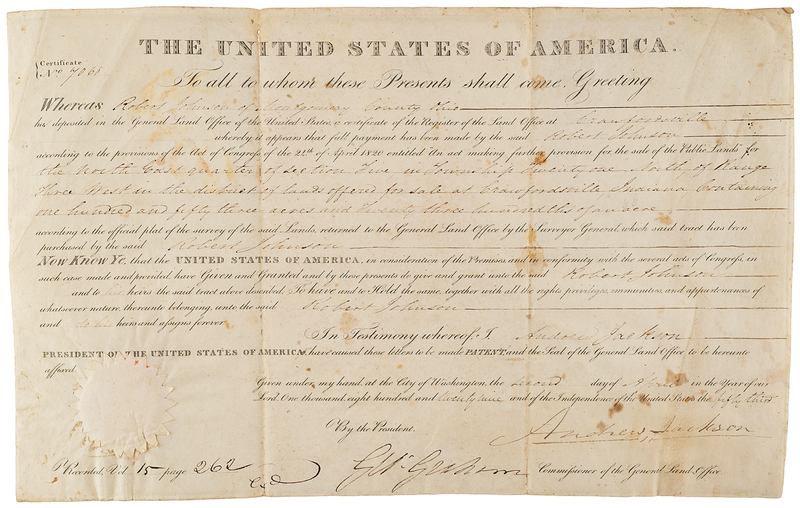 Lot 121 Andrew Jackson Document Signed as President