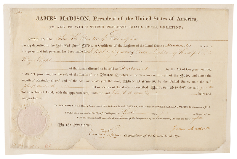 Lot 156 James Madison Document Signed as President
