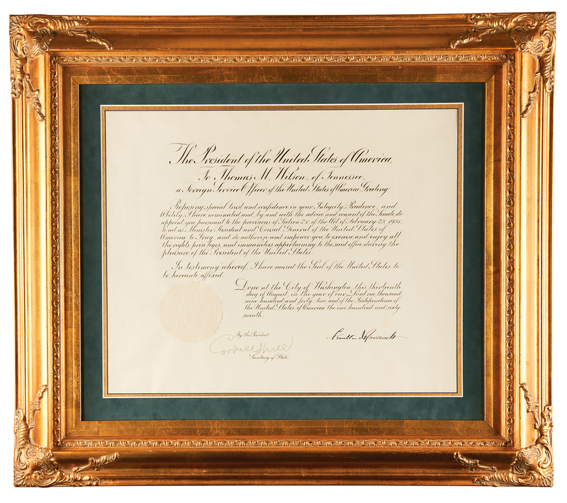 Lot 192 Franklin D. Roosevelt World War II–Dated Document Signed as President, Appointing the U.S. Minister and Consul General to Iraq