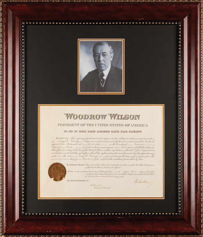 Lot 228 Woodrow Wilson Document Signed as President, Appointing a Postmaster