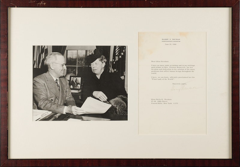 Lot 209 Harry S. Truman Typed Letter Signed, Praising Eleanor Roosevelt: 