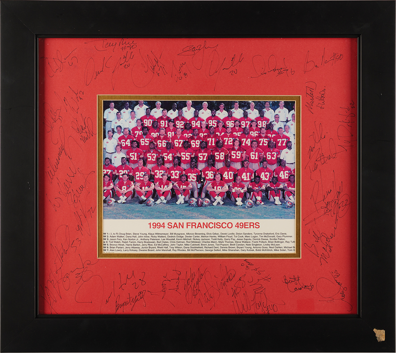 Lot 802 San Francisco 49ers NFL Championship Team (1994) - Framed Display of (30+) Signatures