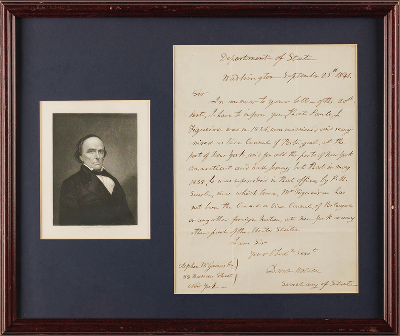 Lot 436 Daniel Webster Letter Signed as Secretary of State