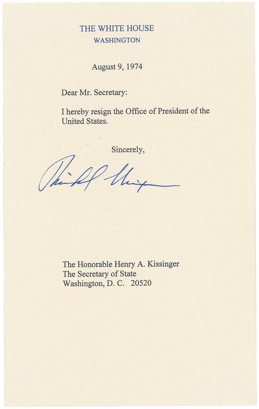 Lot 170 Richard Nixon Signed Souvenir Resignation Letter