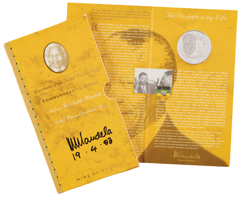 Lot 398 Nelson Mandela Signed Commemorative Medal Presentation