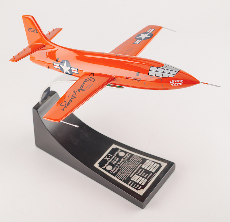 Lot 513 Chuck Yeager (2) Signed Items - ‘Glamorous Glennis’ Bell X-1 Model and Stamp Block