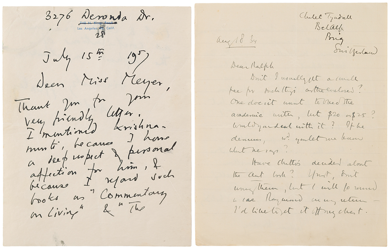 Lot 597 Aldous and Julian Huxley (2) Autograph Letters Signed