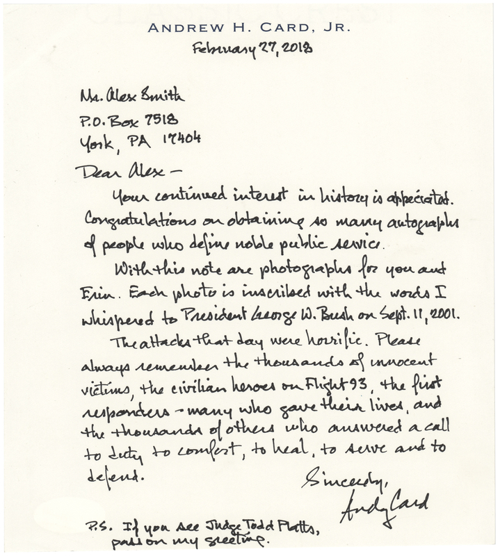 Lot 351 Andy Card Autograph Letter Signed on 9/11 - 