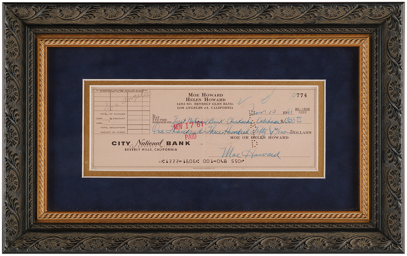 Lot 786 Three Stooges: Moe Howard Signed Check