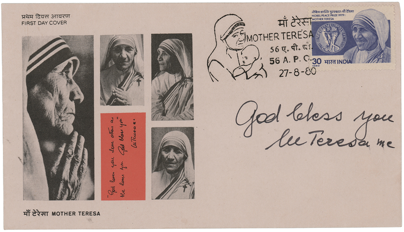 Lot 405 Mother Teresa Signed First Day Cover
