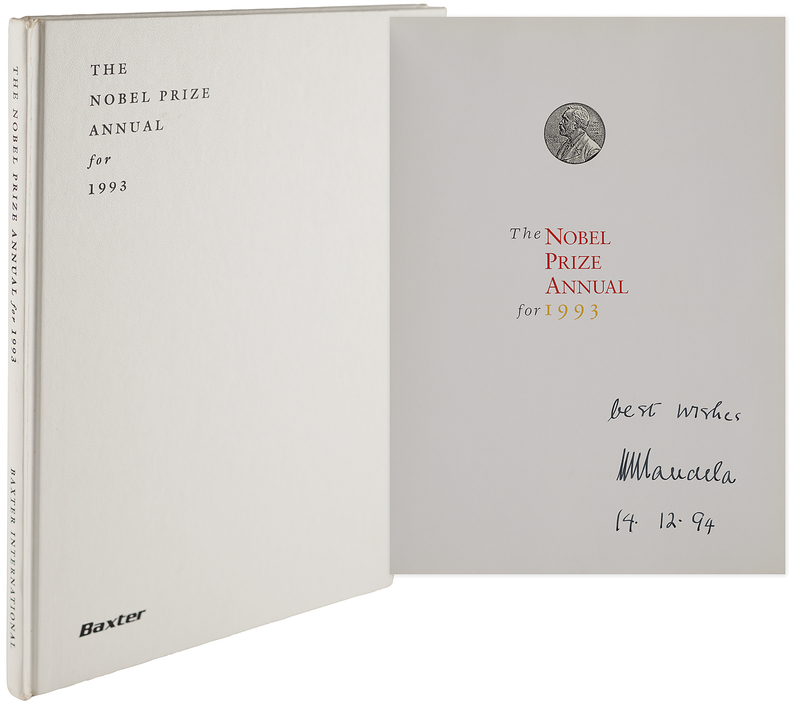 Lot 399 Nelson Mandela Signed Book - The Nobel Prize Annual for 1993