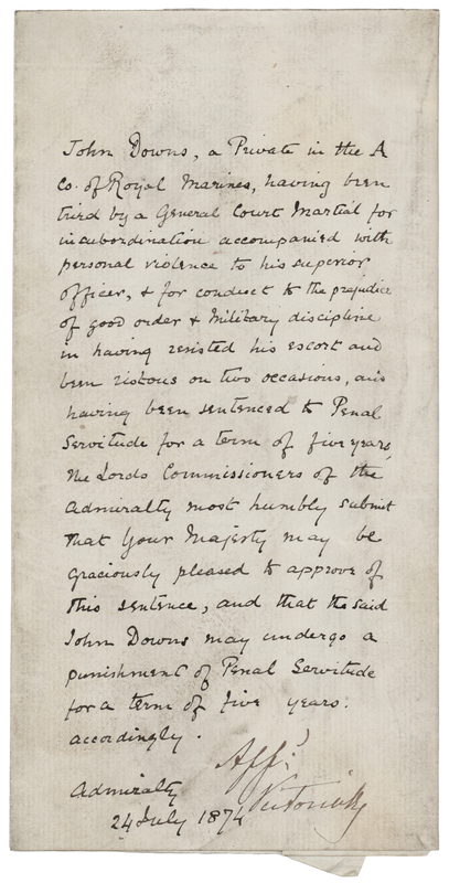 Lot 413 Queen Victoria Document Signed - Approving a Prison Sentence for a 