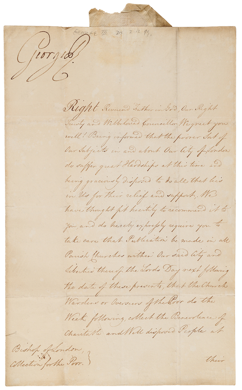 Lot 390 King George III Document Signed, Approving Funds and Donations to Aid the Poor