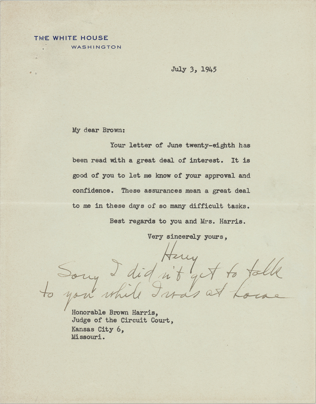 Lot 208 Harry S. Truman War-Dated Typed Letter Signed as President, Reflecting on “these days of so many difficult tasks”
