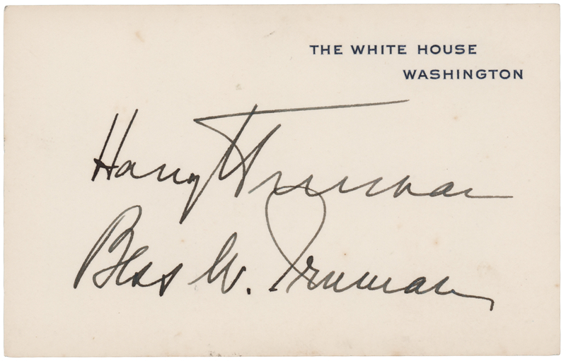 Lot 210 Harry and Bess Truman Signed White House Card