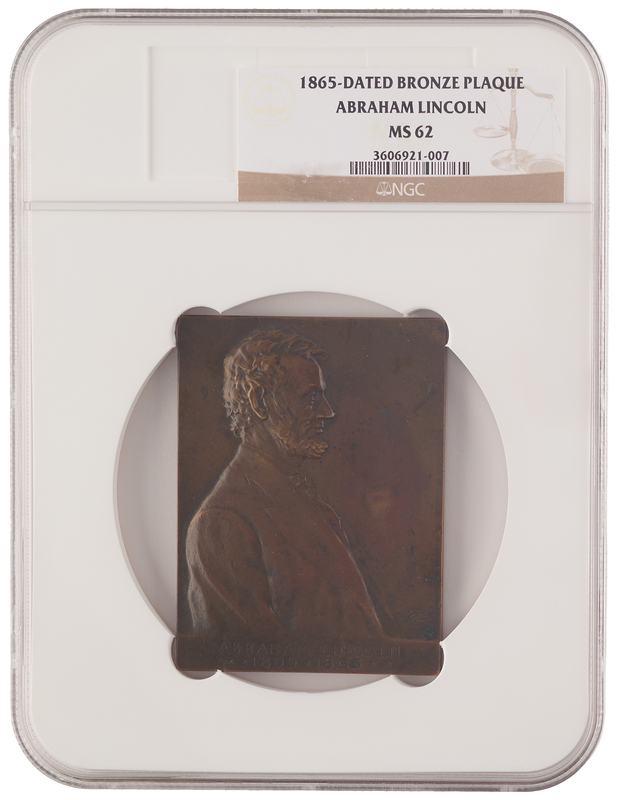 Lot 139 Abraham Lincoln: Victor D. Brenner Bronze Plaque - NGC MS 62
