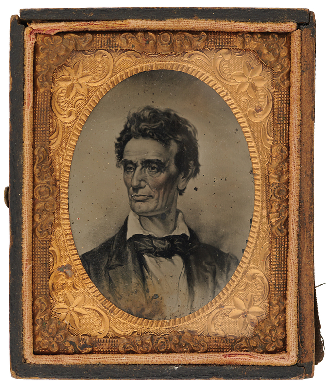 Lot 135 Abraham Lincoln Ninth Plate Ambrotype with J. H. Bufford Lithograph Portrait