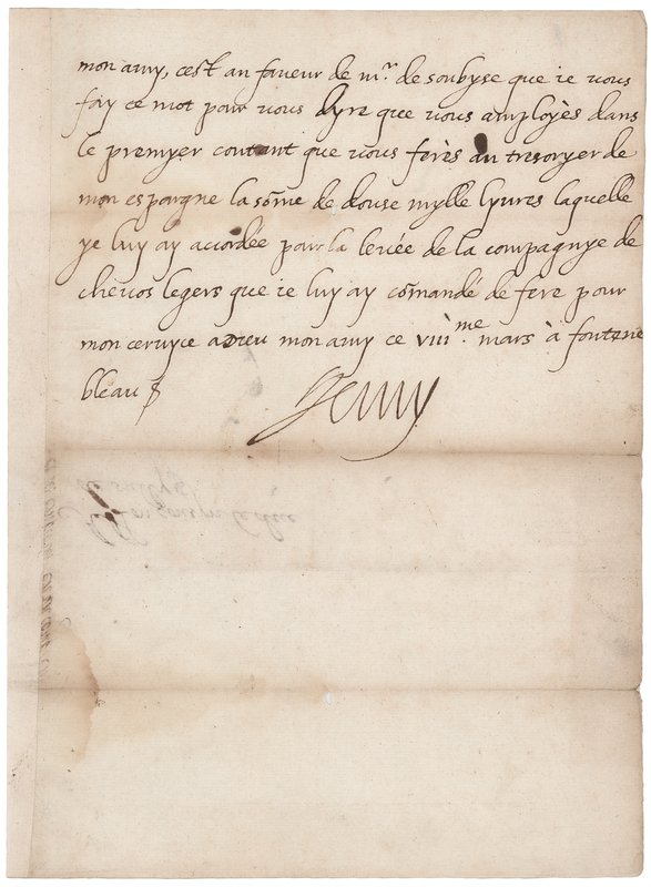Lot 393 King Henry IV Autograph Letter Signed to the Duke of Sully