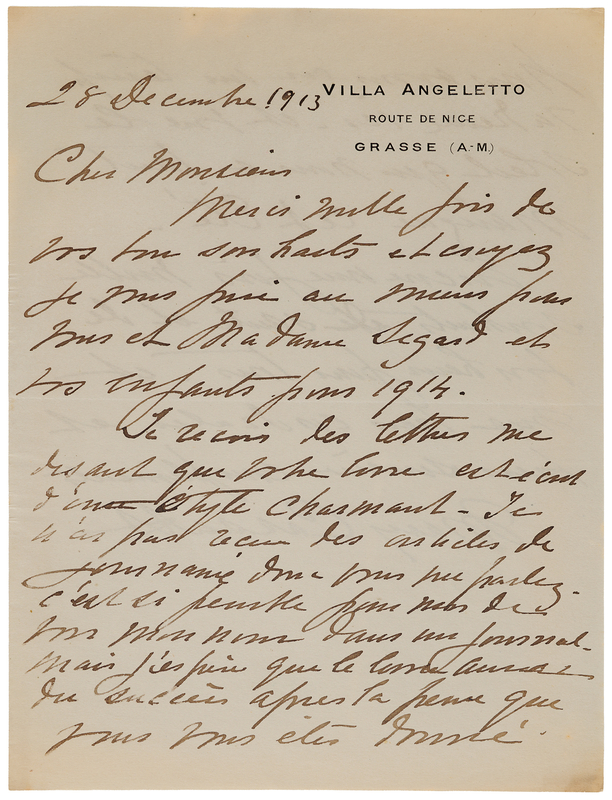 Lot 536 Mary Cassatt Autograph Letter Signed to Her Biographer