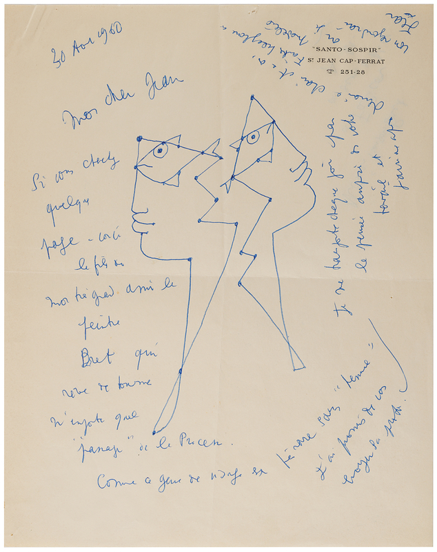 Lot 589 Jean Cocteau Autograph Letter Signed with Sketch