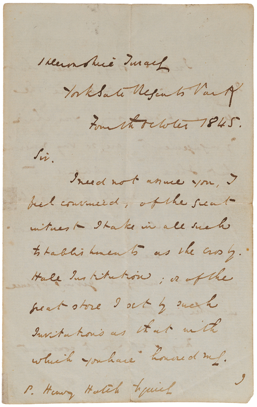 Lot 580 Charles Dickens Autograph Letter Signed, Declining a Position at the Crosby Hall Institution