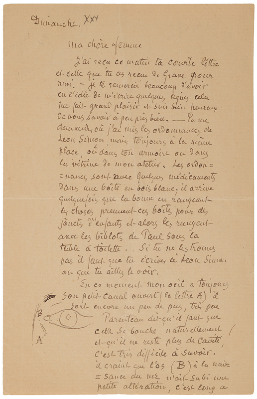 Lot 539 Camille Pissarro Autograph Letter Signed, Sketching a Diagram of His Eye