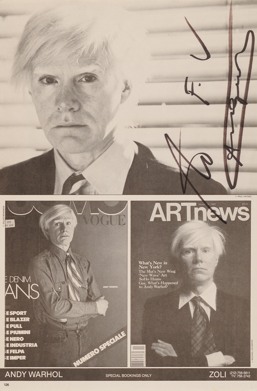 Lot 556 Andy Warhol Signed Promotional 'Special Bookings Only' Poster - 11˝ x 16.5˝