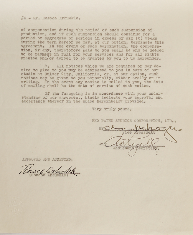 Lot 753 Roscoe 'Fatty' Arbuckle Document Signed