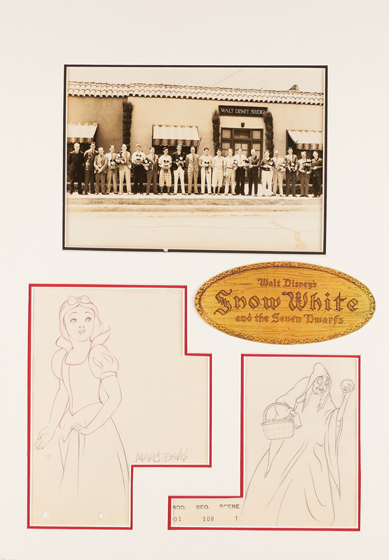 Lot 561 Snow White and Wicked Witch production drawings from Snow White and the Seven Dwarfs, one signed by Marc Davis