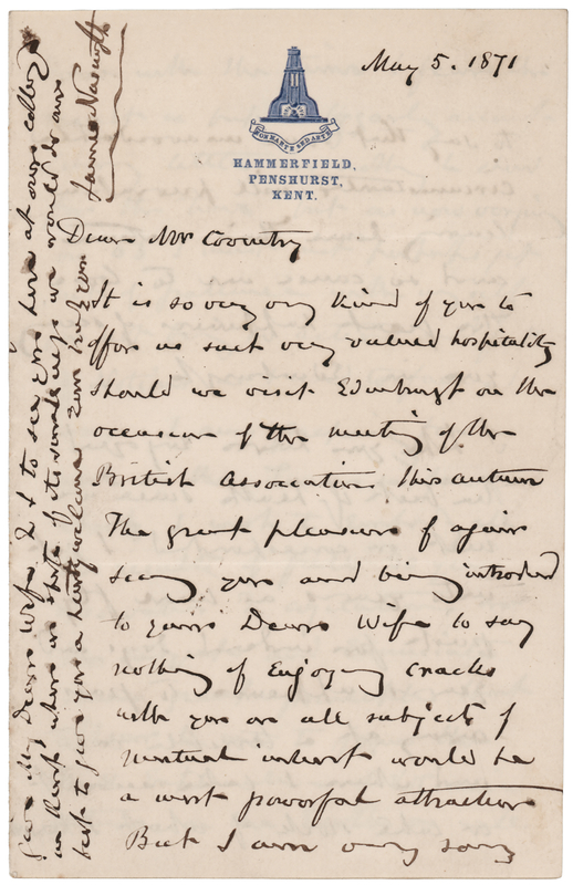 Lot 406 James Nasmyth Autograph Letter Signed - 