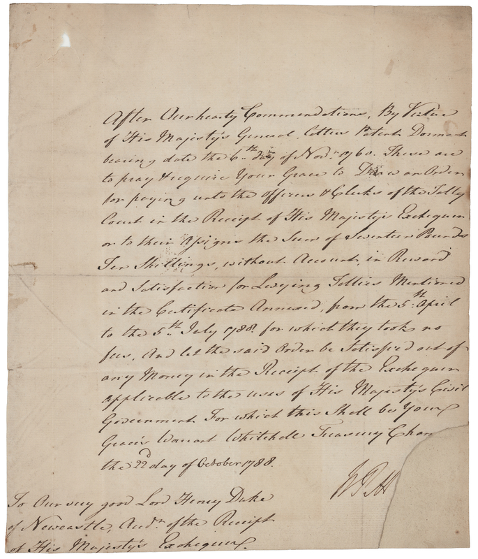 Lot 411 William Pitt the Younger Document Signed as Prime Minister of Great Britain