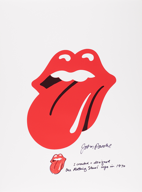 Lot 620 Rolling Stones: John Pasche Signed Print (18? x 24?) with added 'Tongue and Lips' Logo Sketch