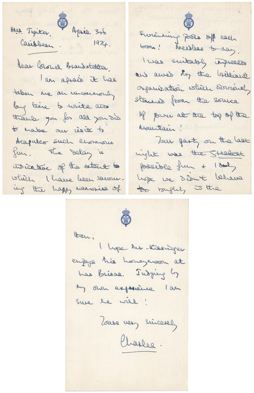 Lot 388 King Charles III Autograph Letter Signed as Royal Navy Lieutenant, Penned Aboard the HMS Jupiter
