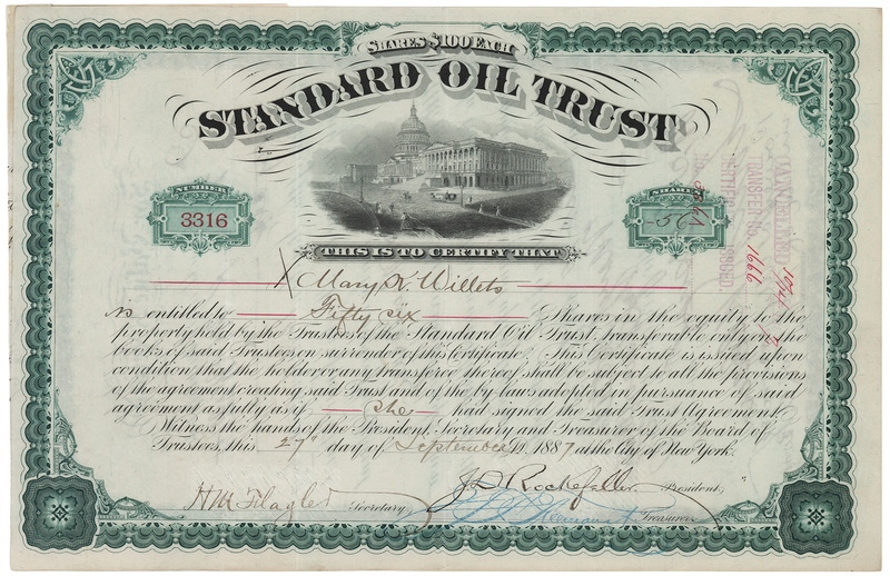 Lot 298 John D. Rockefeller and Henry M. Flagler Document Signed - Standard Oil Trust Stock Certificate