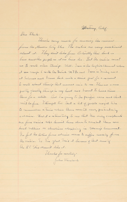 Lot 581 John Steinbeck Autograph Letter Signed: 