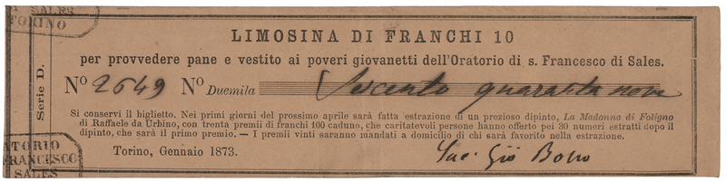 Lot 282 Saint John Bosco Document Signed