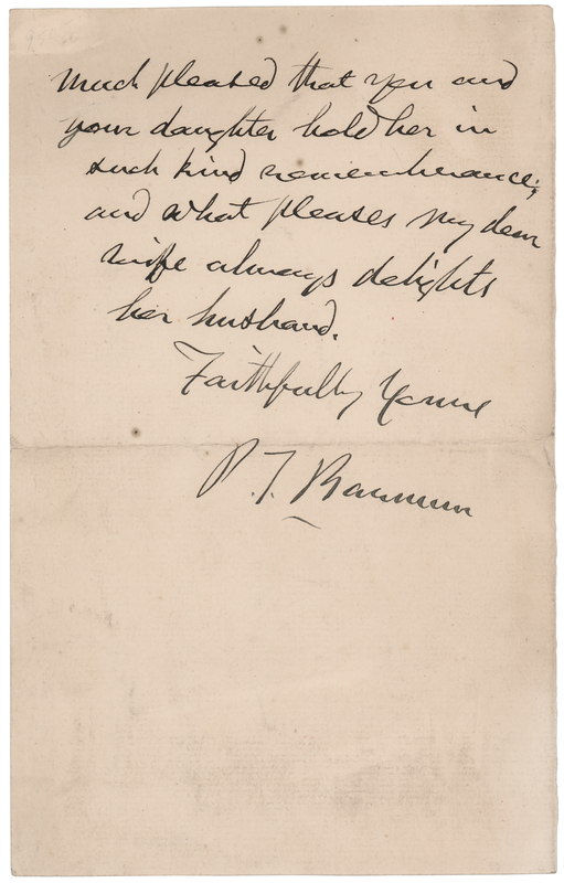 Lot 343 P. T. Barnum Autograph Note Signed