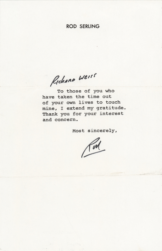 Lot 776 Rod Serling Typed Letter Signed