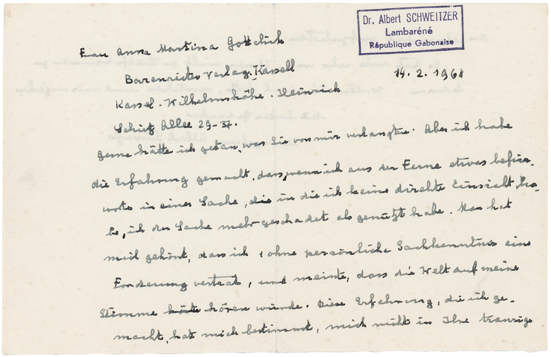 Lot 419 Albert Schweitzer Autograph Letter Signed