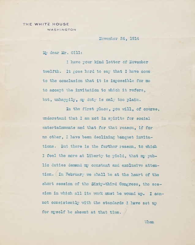 Lot 231 Woodrow Wilson Typed Letter Signed as President: 