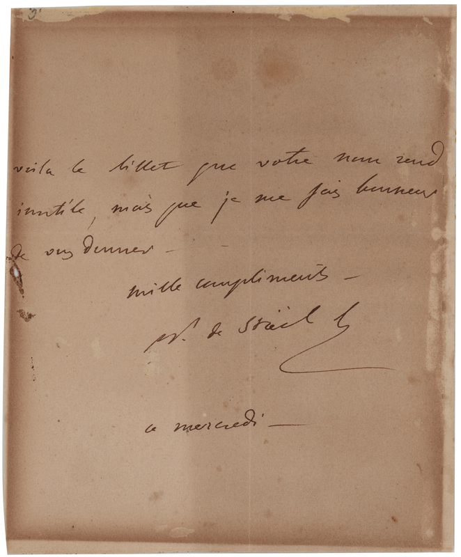 Lot 601 Madame de Stael Autograph Letter Signed