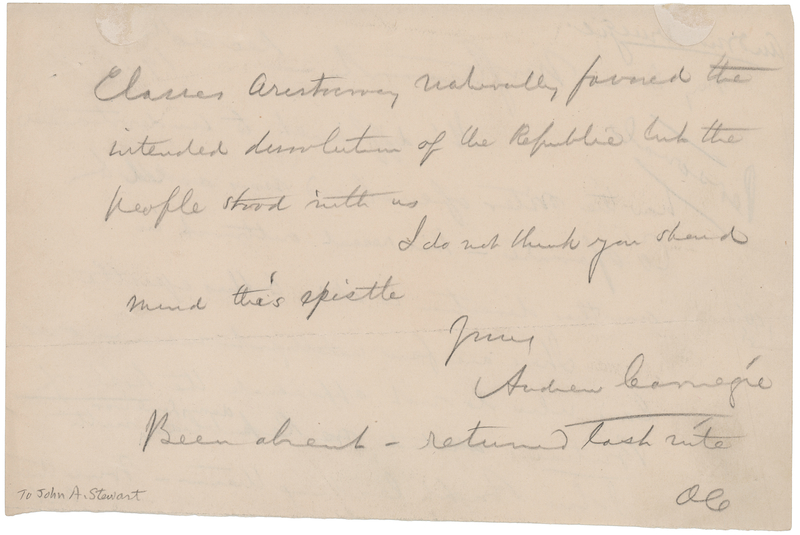 Lot 353 Andrew Carnegie Autograph Letter Signed on British Politics: 