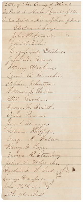Lot 154 Abraham Lincoln and Andrew Johnson 1864 Presidential Election Ballot